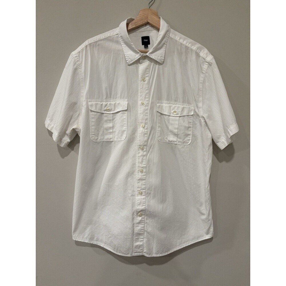 Gap Men’s White Button Down Casual‎ 100 % Cotton Short Sleeve Shirt Size XL